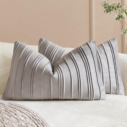 Pinch-Pleat Velvet Pillow Covers - Silver Grey