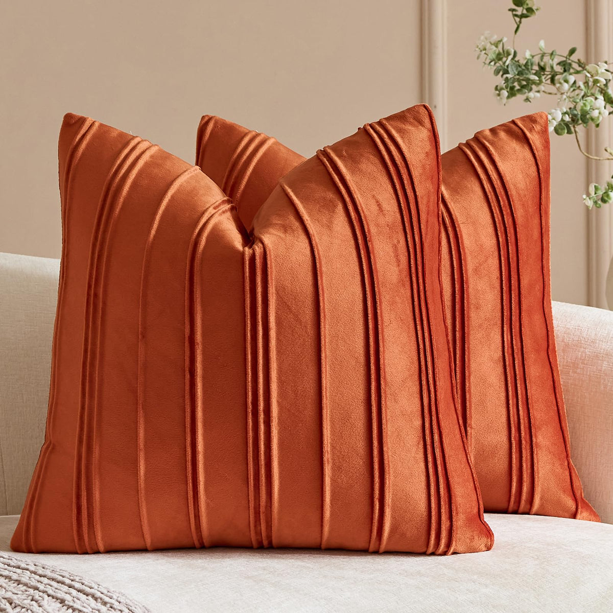 Pinch-Pleat Velvet Pillow Covers - Terracotta Rust