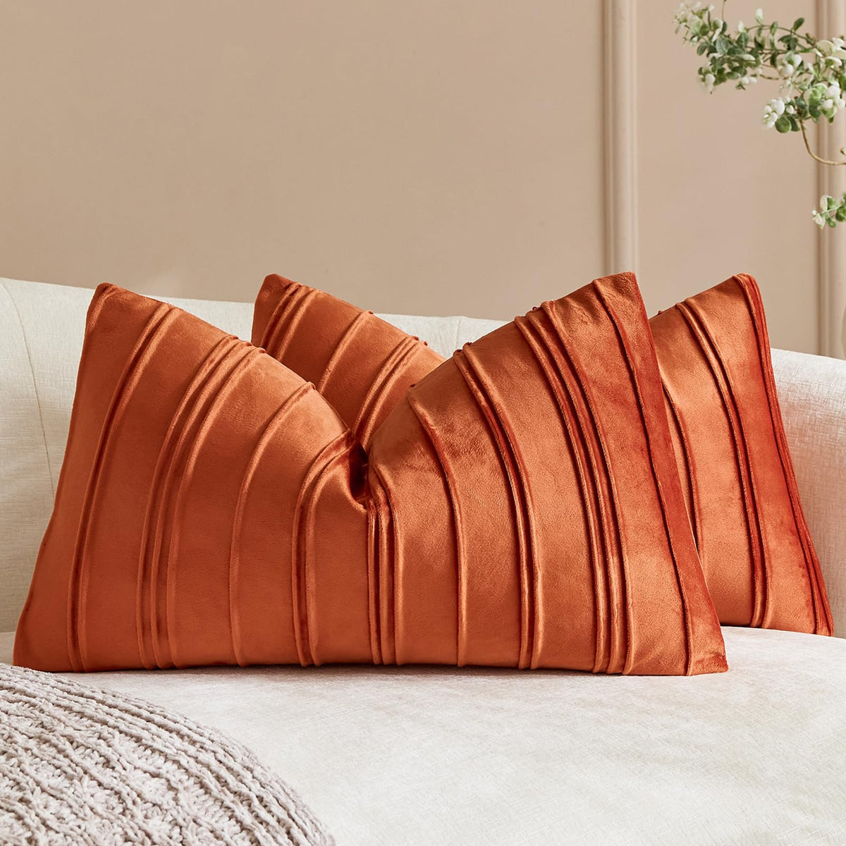 Pinch-Pleat Velvet Pillow Covers - Terracotta Rust