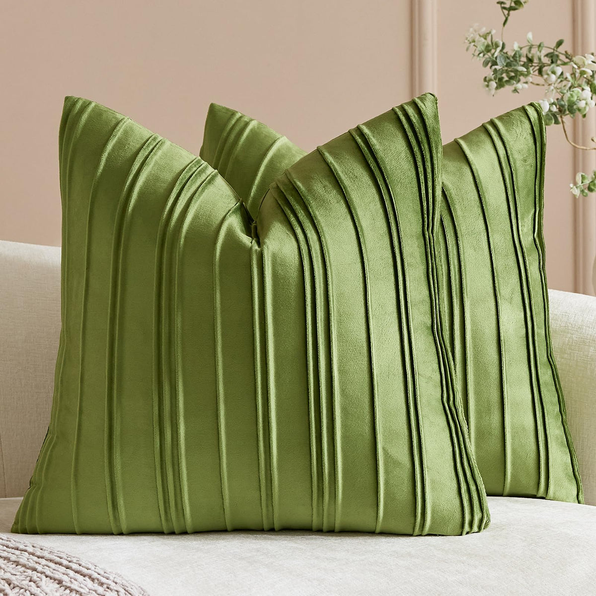 Pinch-Pleat Velvet Pillow Covers - Sage Green