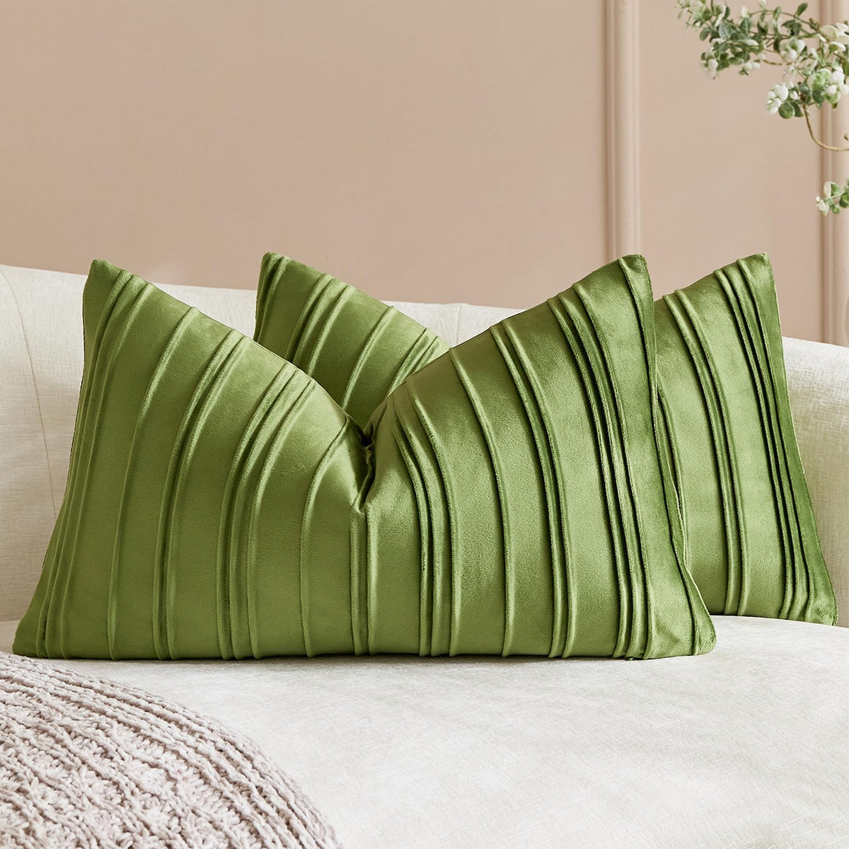 Pinch-Pleat Velvet Pillow Covers - Sage Green