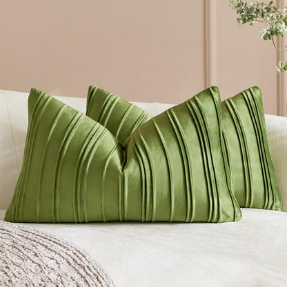 Pinch-Pleat Velvet Pillow Covers - Sage Green