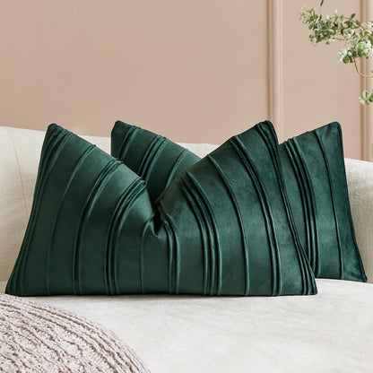 Pinch-Pleat Velvet Pillow Covers - Emerald Green