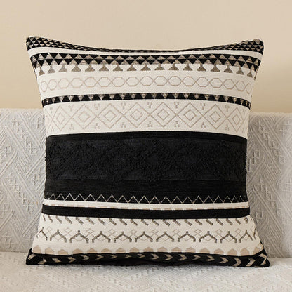 Boho Geometric Chenille Pillow Covers - Black Ivory