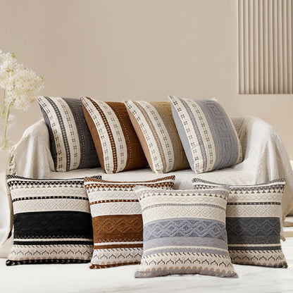 Boho Geometric Chenille Pillow Covers - Black Ivory