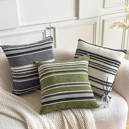 Boho Geometric Chenille Pillow Covers - Beige White