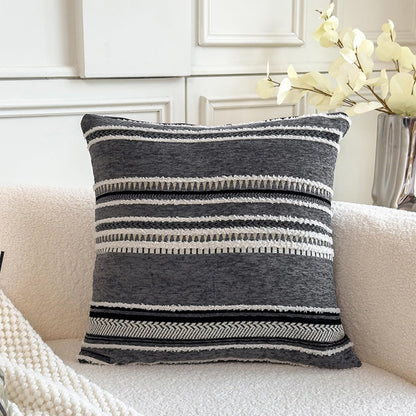 Boho Geometric Chenille Pillow Covers - Charcoal Grey 3