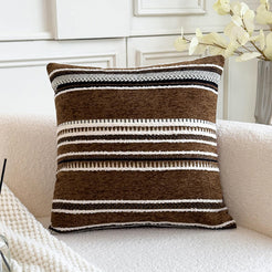 Boho Geometric Chenille Pillow Covers - Coffee Brown