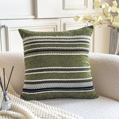 Boho Geometric Chenille Pillow Covers - Olive Green