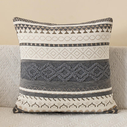 Boho Geometric Chenille Pillow Covers - Charcoal Grey 1