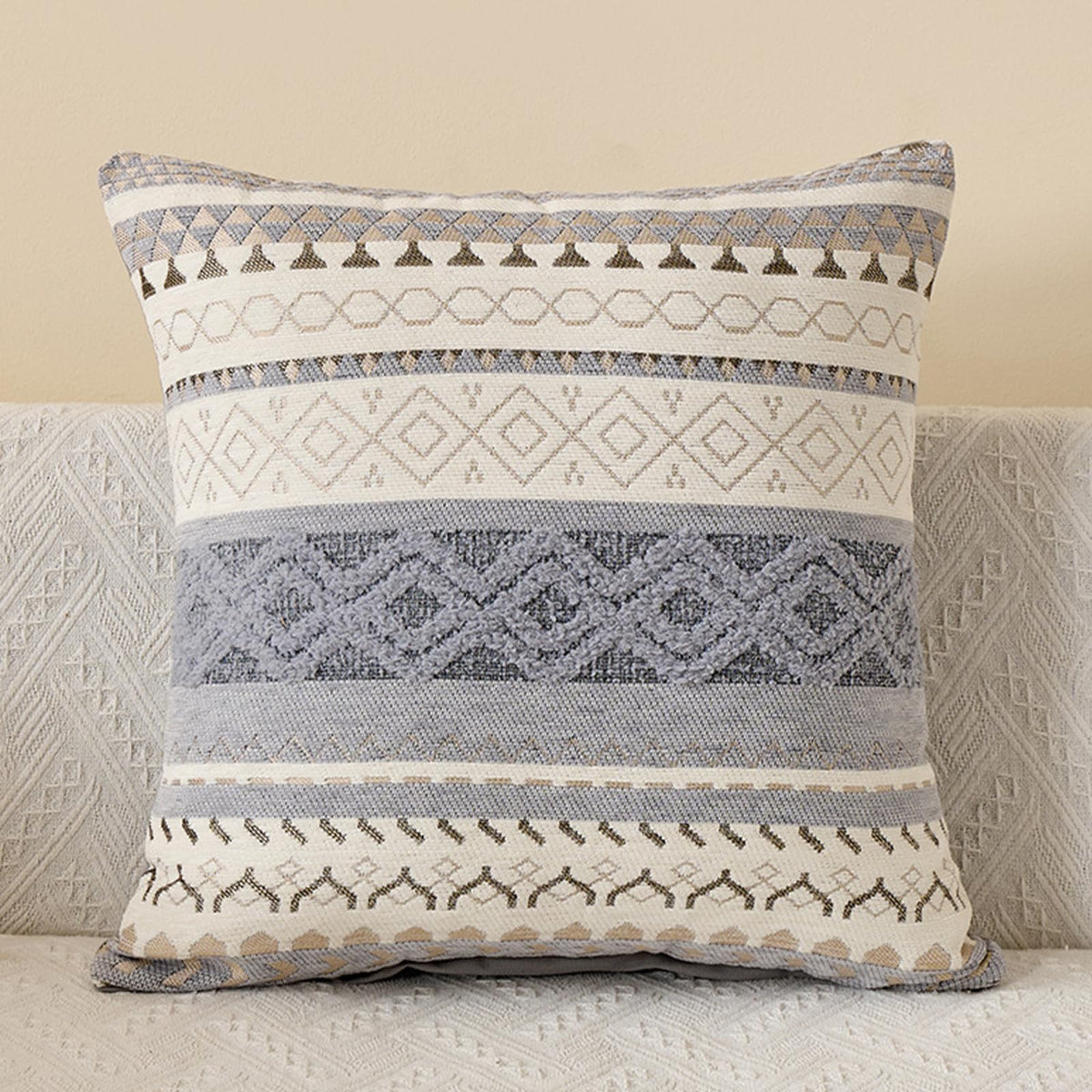 Boho Geometric Chenille Pillow Covers - Slate Grey