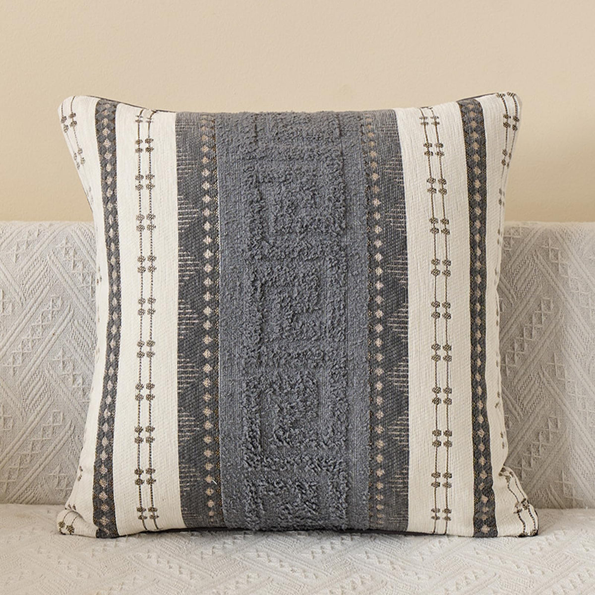 Boho Geometric Chenille Pillow Covers - Charcoal Grey 2