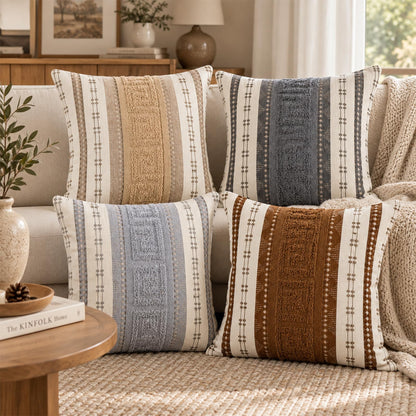 Boho Geometric Chenille Pillow Covers - Charcoal Grey 2
