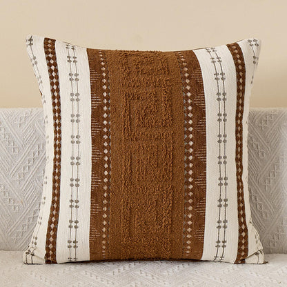 Boho Geometric Chenille Pillow Covers - Rust Brown 2