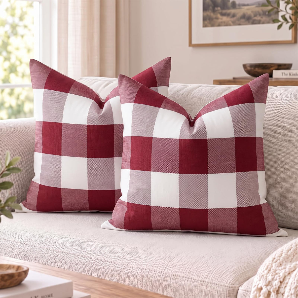 Yarn-Dyed Gingham Pillow Covers - Red Checkered