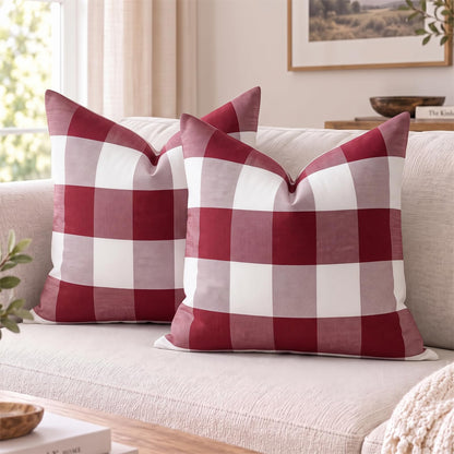 Yarn-Dyed Gingham Pillow Covers - Red Checkered