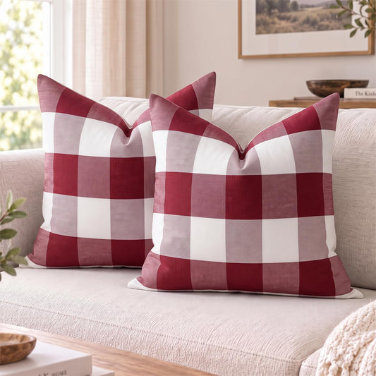 Yarn-Dyed Gingham Pillow Covers - Red Checkered