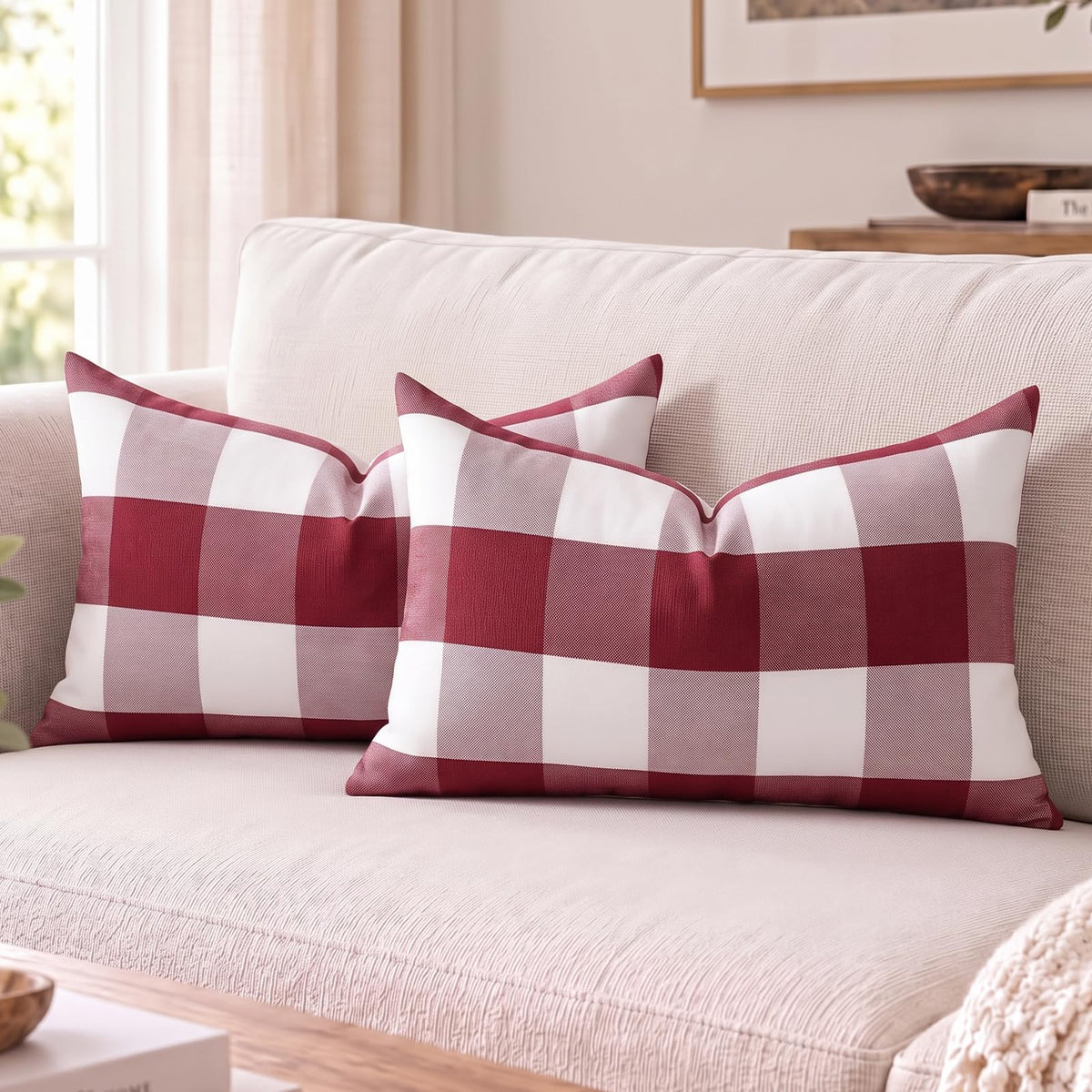 Yarn-Dyed Gingham Pillow Covers - Red Checkered