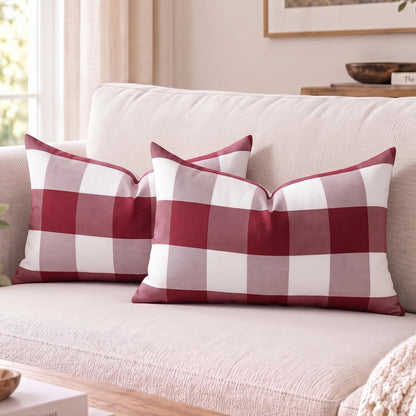 Yarn-Dyed Gingham Pillow Covers - Red Checkered