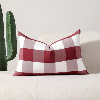Yarn-Dyed Gingham Pillow Covers - Red Checkered