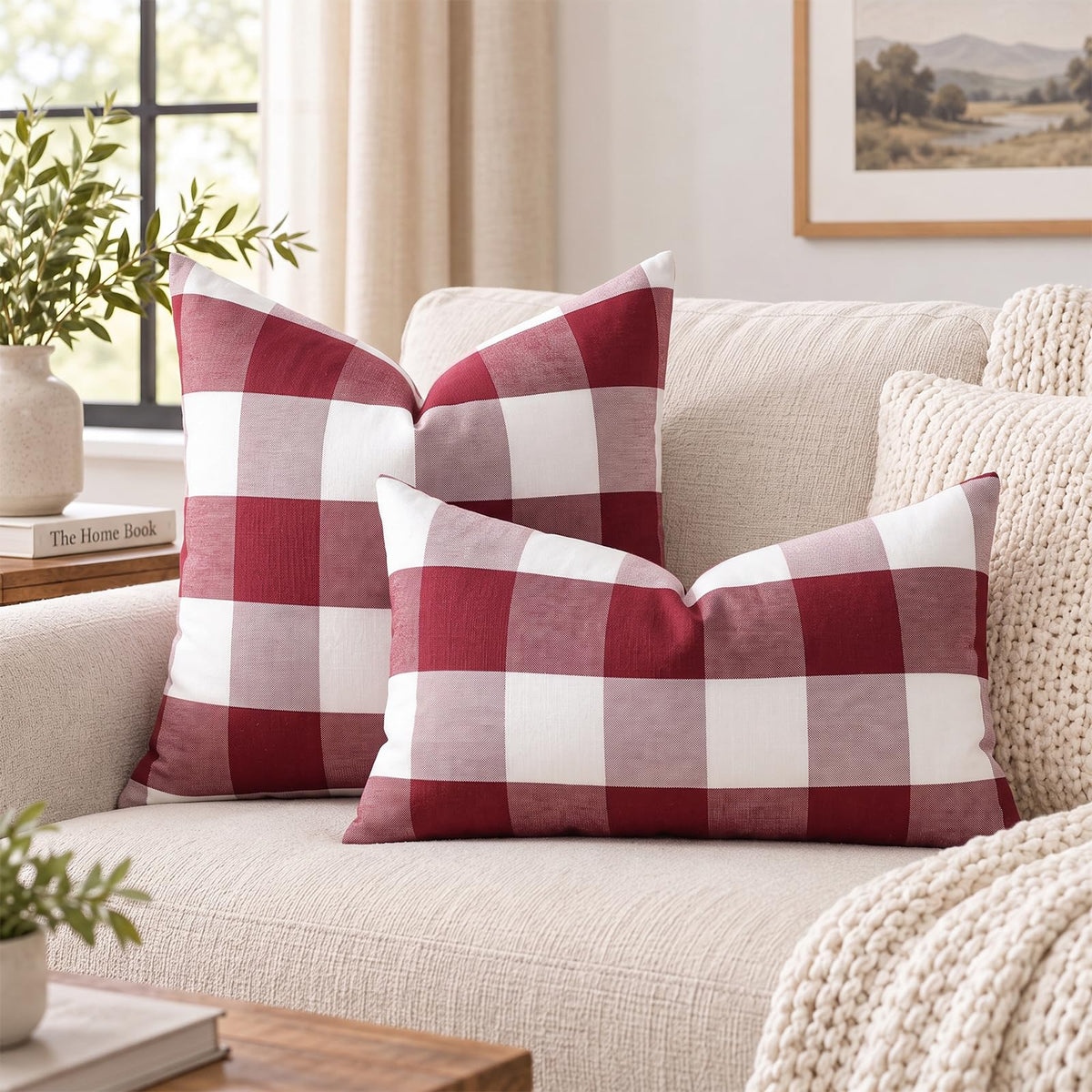Yarn-Dyed Gingham Pillow Covers - Red Checkered