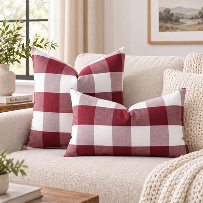 Yarn-Dyed Gingham Pillow Covers - Red Checkered