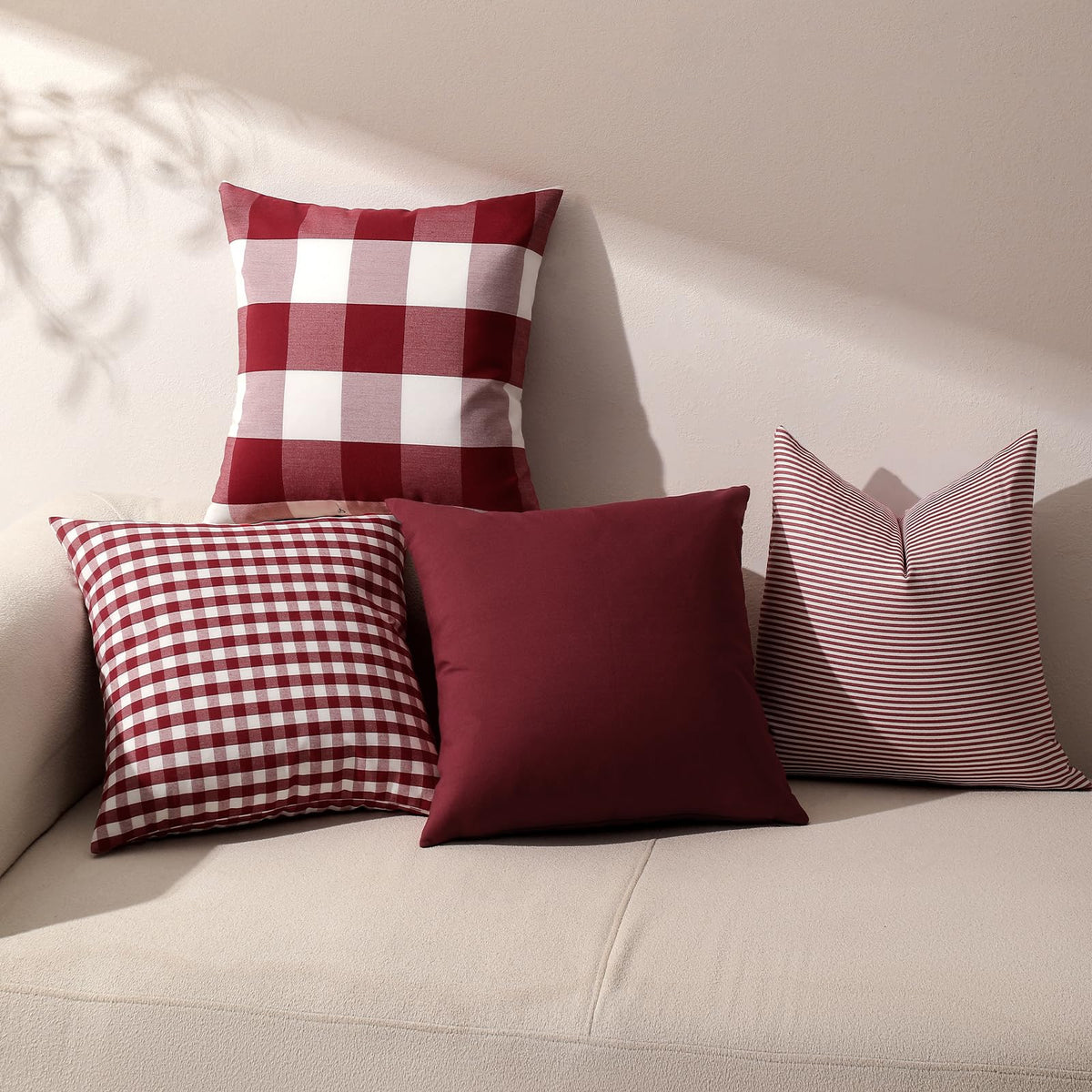 Yarn-Dyed Gingham Pillow Covers - Red Checkered