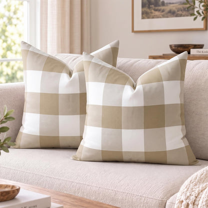 Yarn-Dyed Gingham Pillow Covers - Khaki Checkered