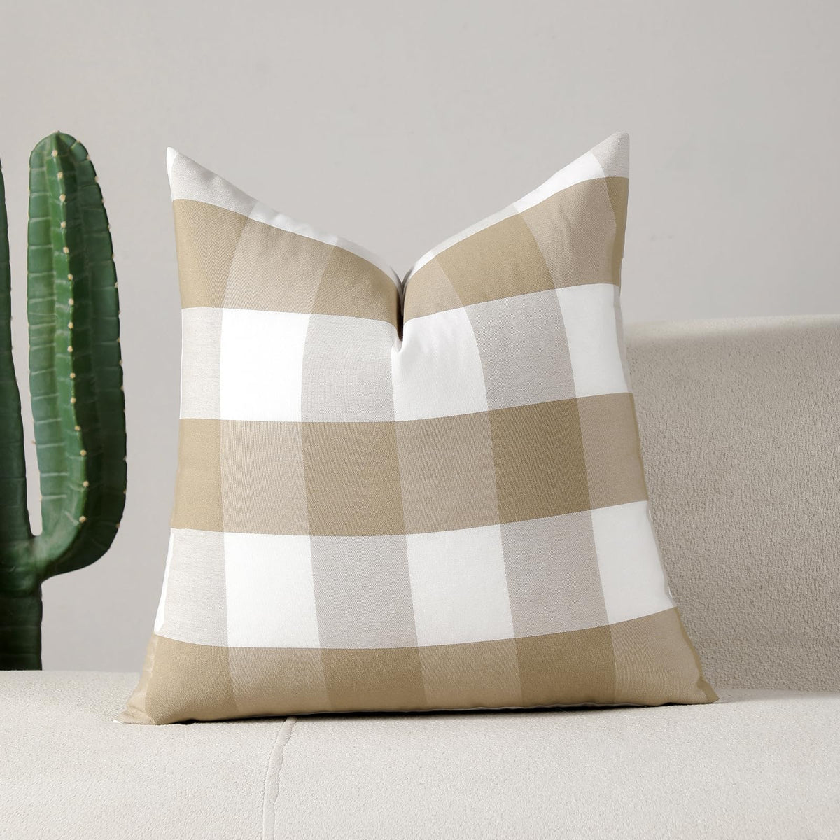 Yarn-Dyed Gingham Pillow Covers - Khaki Checkered