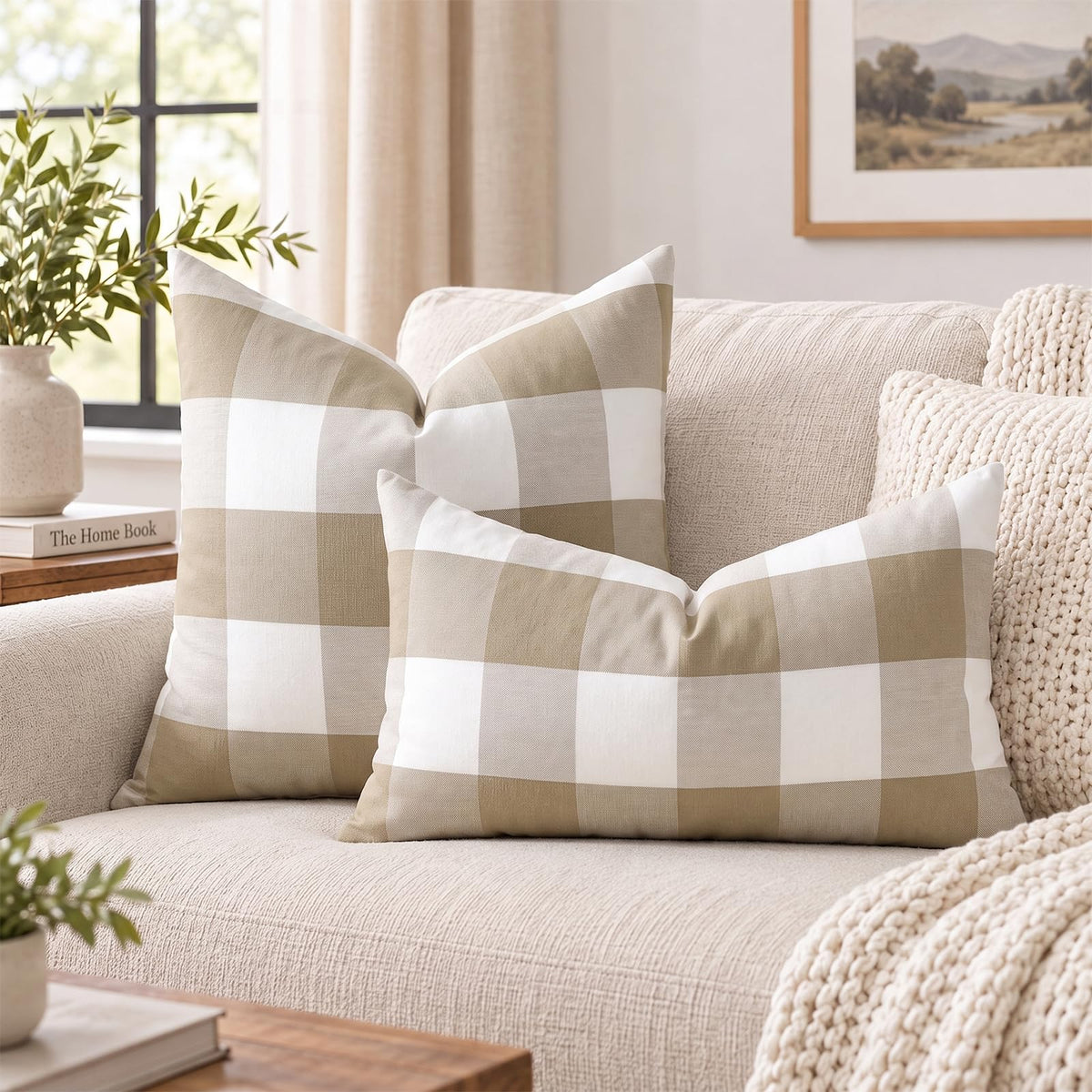 Yarn-Dyed Gingham Pillow Covers - Khaki Checkered