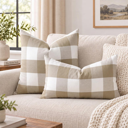Yarn-Dyed Gingham Pillow Covers - Khaki Checkered