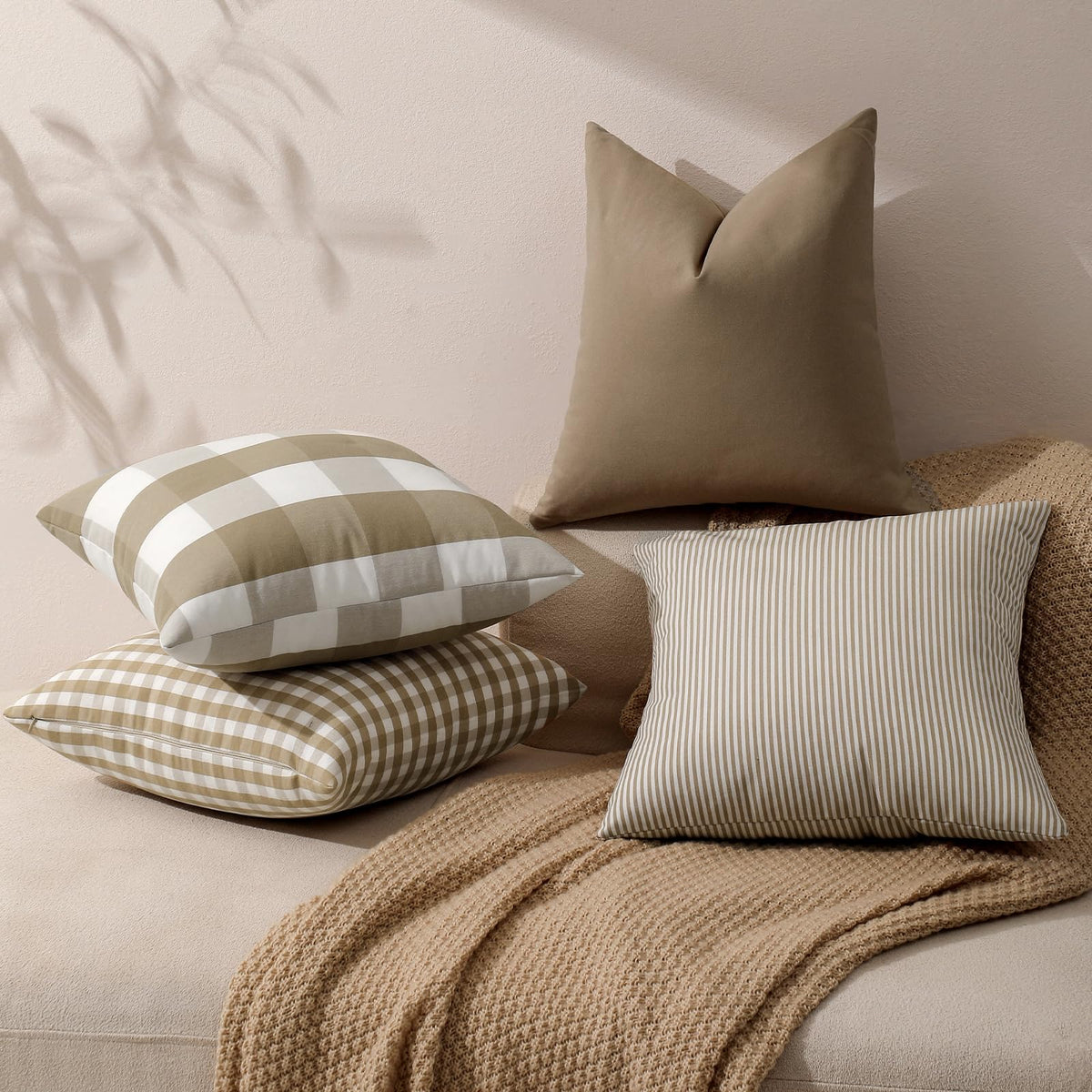Yarn-Dyed Gingham Pillow Covers - Khaki Checkered