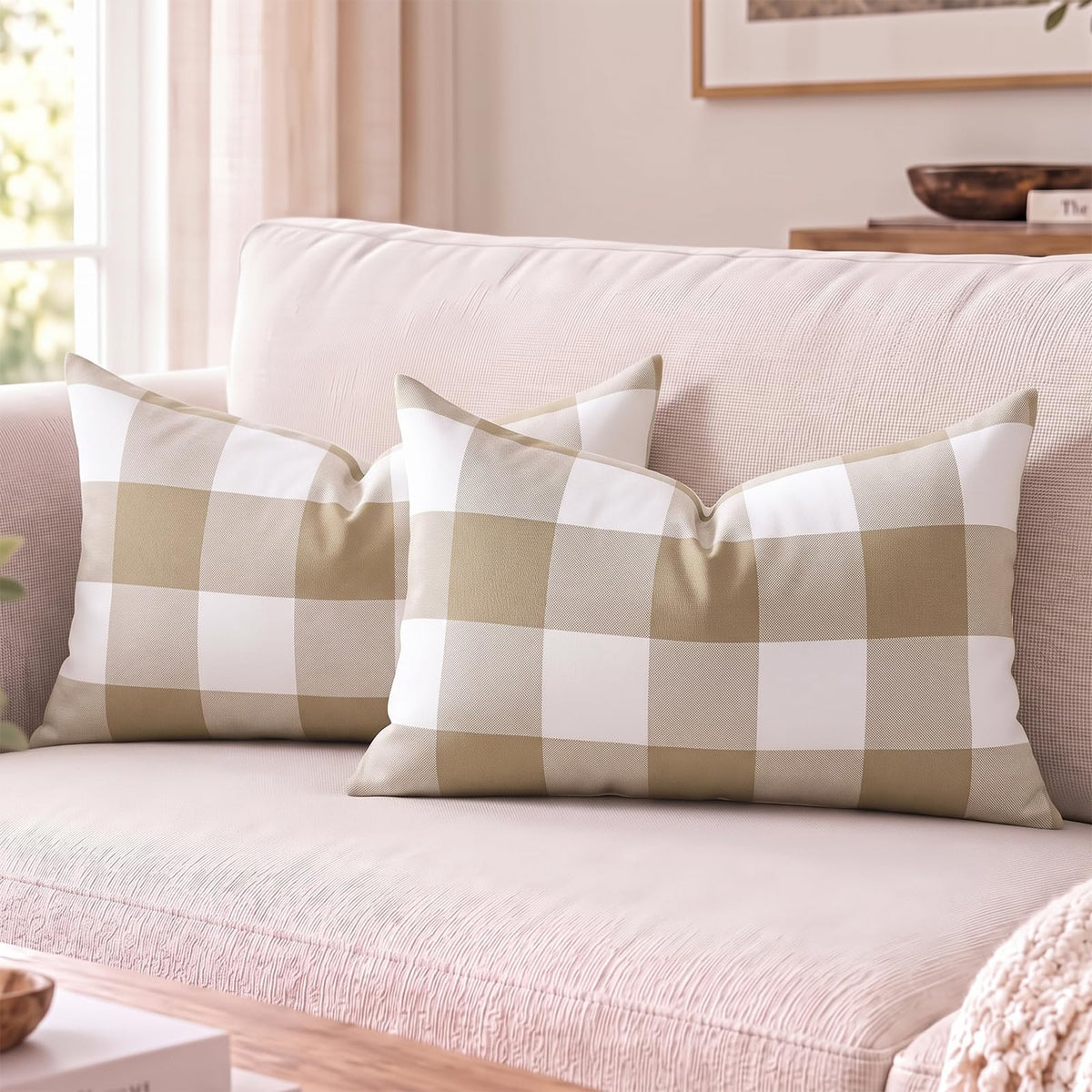 Yarn-Dyed Gingham Pillow Covers - Khaki Checkered