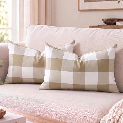 Yarn-Dyed Gingham Pillow Covers - Khaki Checkered