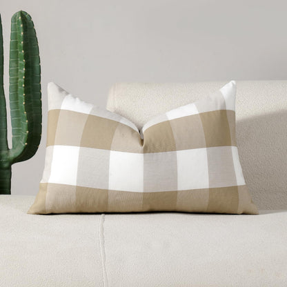 Yarn-Dyed Gingham Pillow Covers - Khaki Checkered