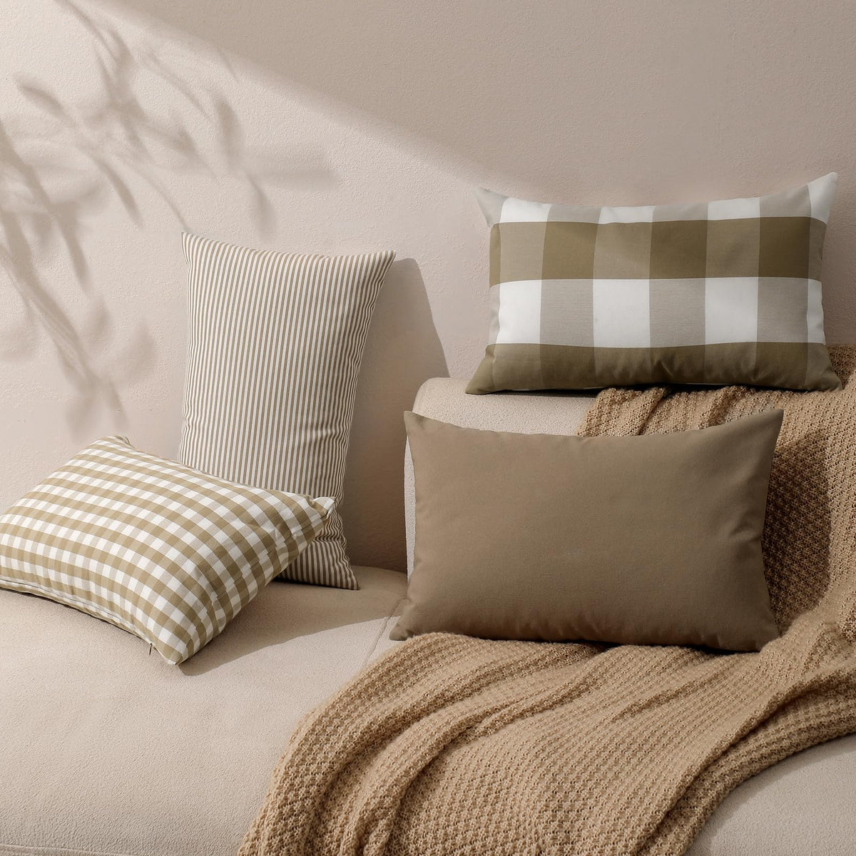 Yarn-Dyed Gingham Pillow Covers - Khaki Checkered