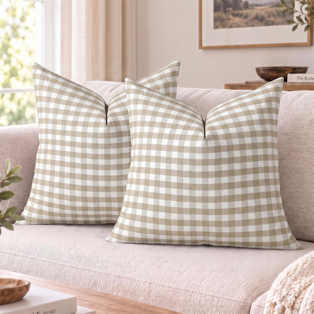 Yarn-Dyed Gingham Pillow Covers - Khaki Gingham
