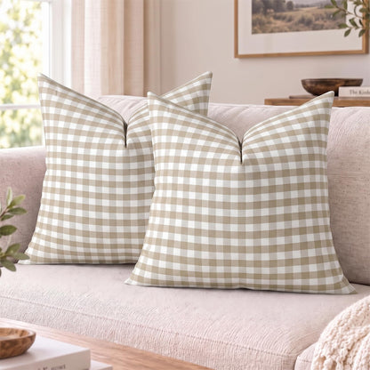 Yarn-Dyed Gingham Pillow Covers - Khaki Gingham