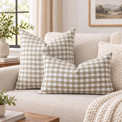 Yarn-Dyed Gingham Pillow Covers - Khaki Gingham