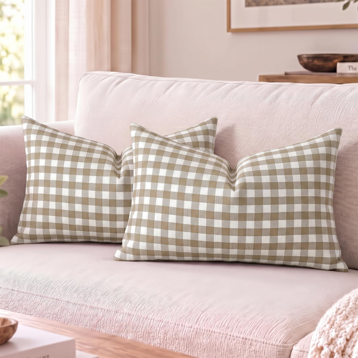 Yarn-Dyed Gingham Pillow Covers - Khaki Gingham