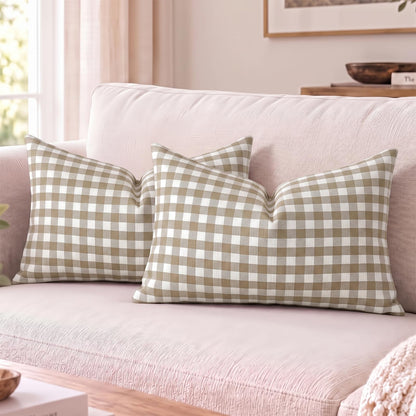 Yarn-Dyed Gingham Pillow Covers - Khaki Gingham