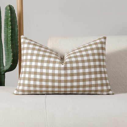 Yarn-Dyed Gingham Pillow Covers - Khaki Gingham