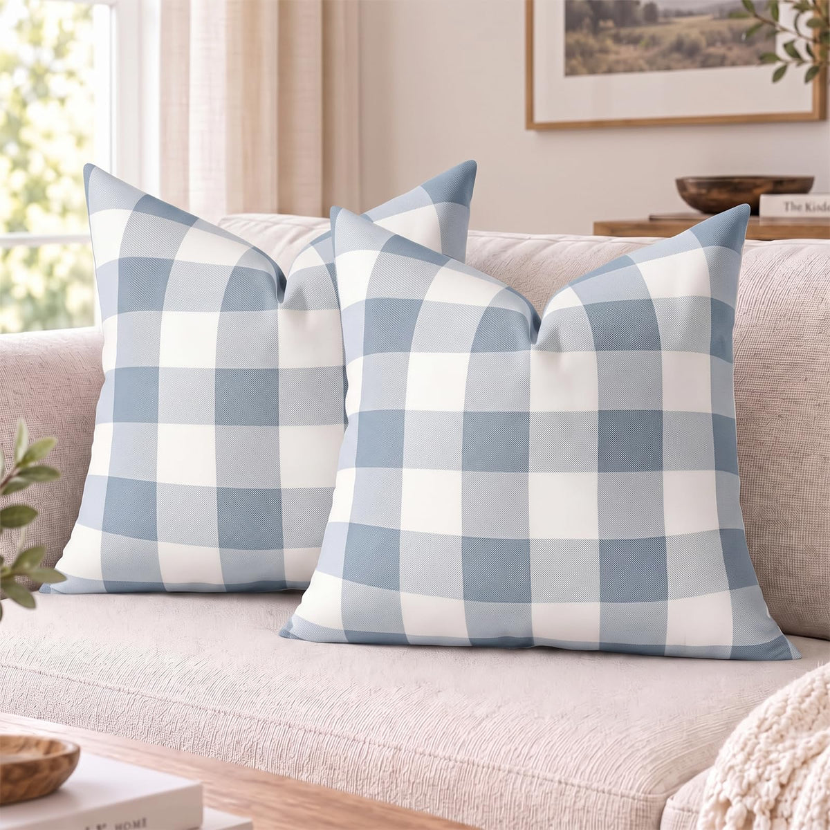 Yarn-Dyed Gingham Pillow Covers - Dusty Blue Checkered