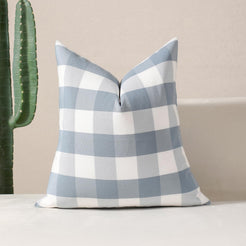 Yarn-Dyed Gingham Pillow Covers - Dusty Blue Checkered