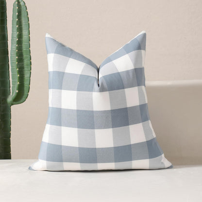 Yarn-Dyed Gingham Pillow Covers - Dusty Blue Checkered