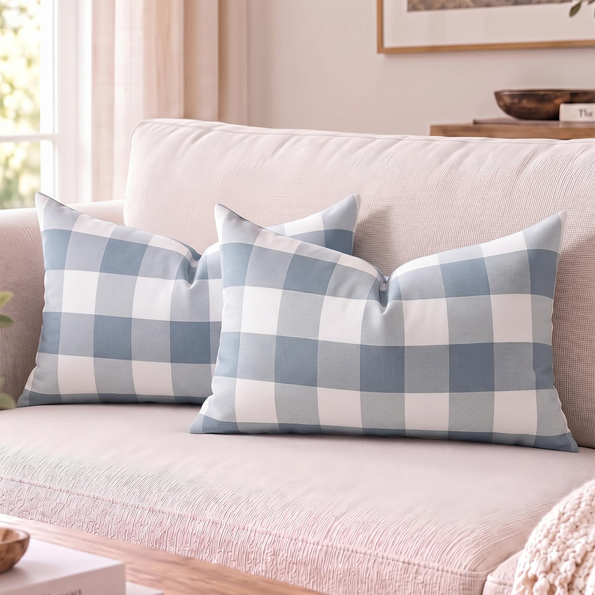 Yarn-Dyed Gingham Pillow Covers - Dusty Blue Checkered