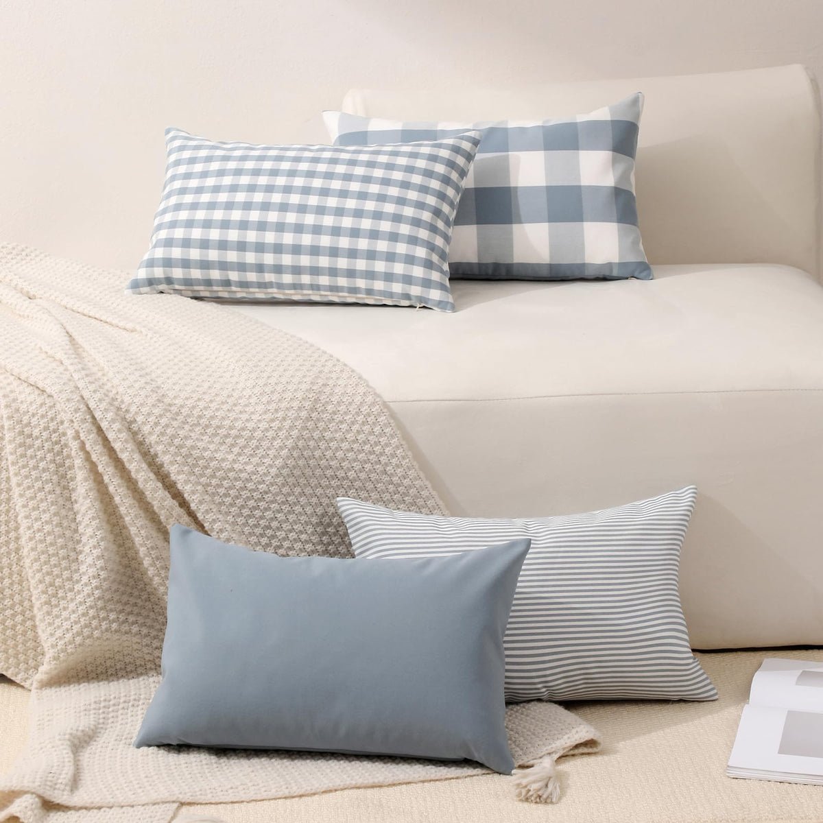 Yarn-Dyed Gingham Pillow Covers - Dusty Blue Checkered