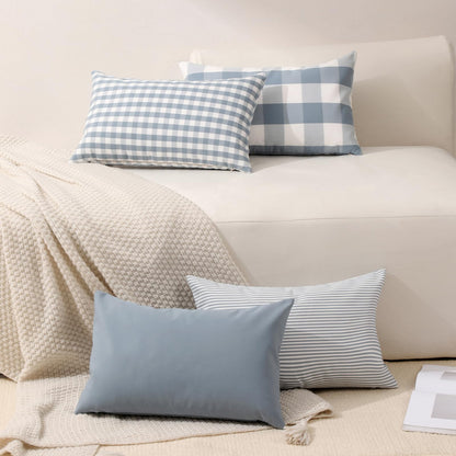 Yarn-Dyed Gingham Pillow Covers - Dusty Blue Checkered