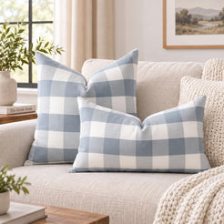 Yarn-Dyed Gingham Pillow Covers - Dusty Blue Checkered