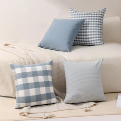 Yarn-Dyed Gingham Pillow Covers - Dusty Blue Checkered